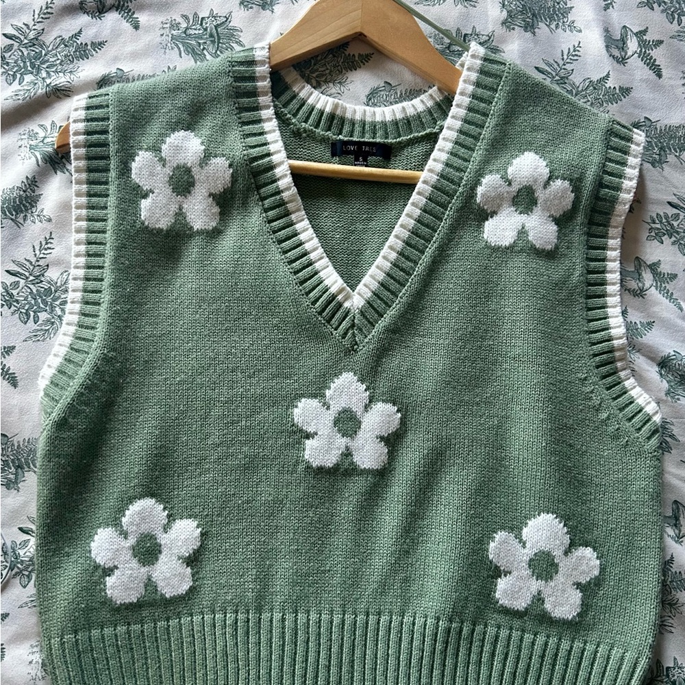 Green Floral Sweater Vest